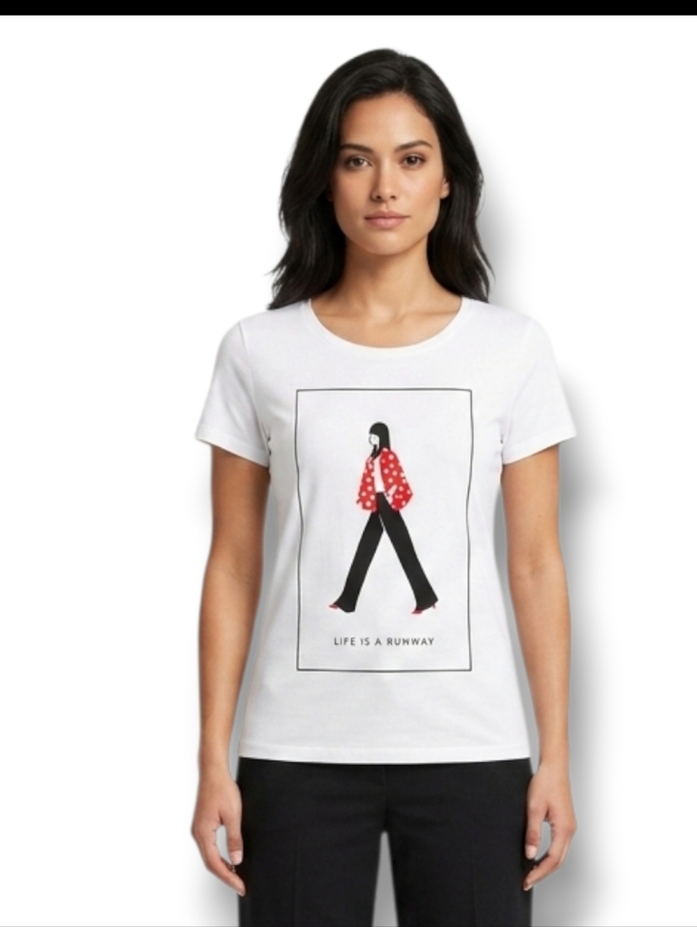 ELLE Women’s "Life Is A Runway" Graphic Tee Size Small